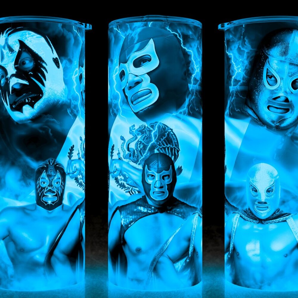 Glow in the Dark Mil Mascaras - Blue Demon - El Santo - Luchador Cup Mug Tumbler